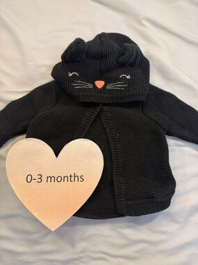 GAP - 0-3M - Adorable Black Knit Cat Hoodie for Newborn babies